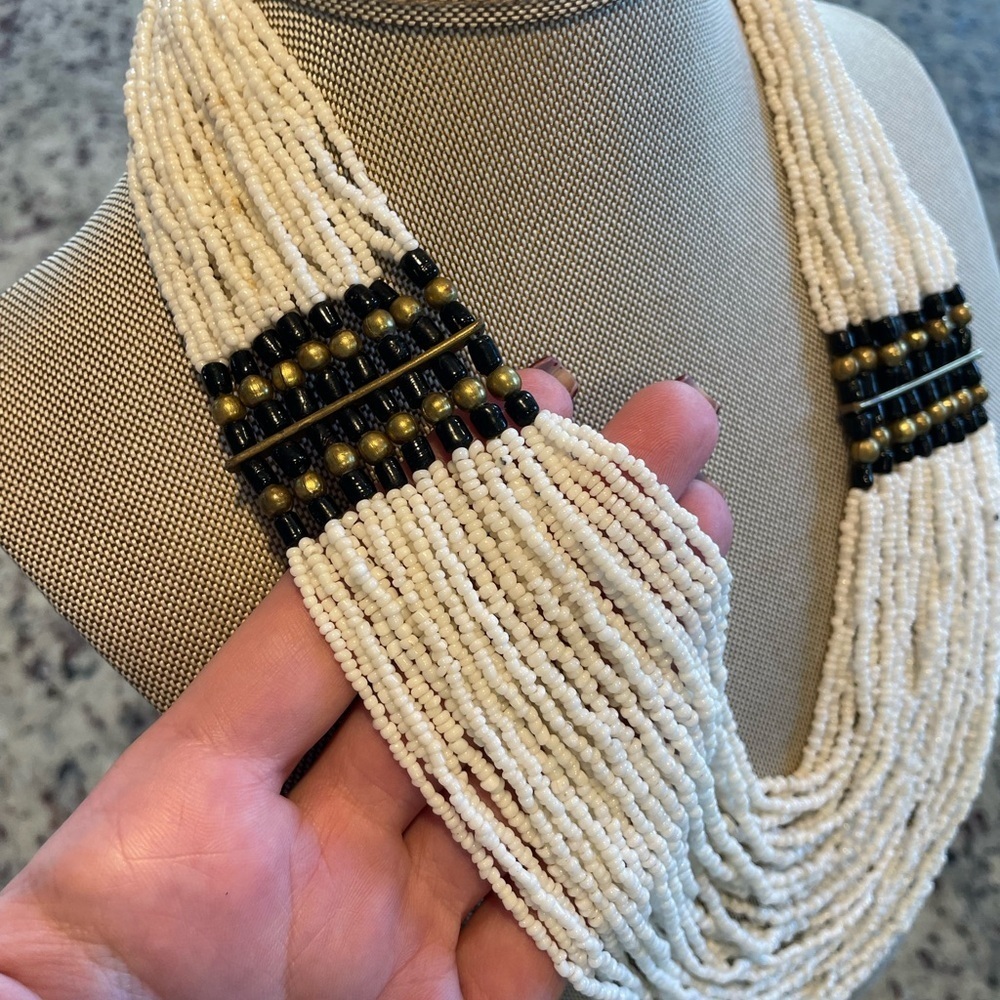Vintage seed bead, handmade bib necklace, Nefertiti